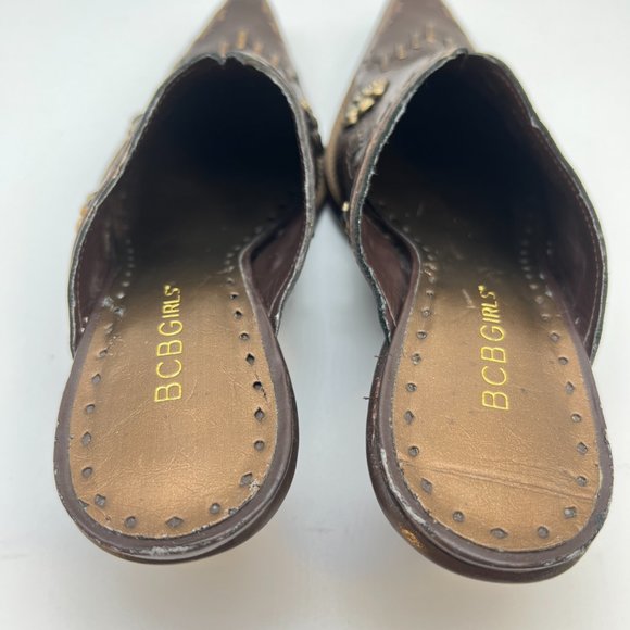 BCBGirls Western Style Mules Slip-on Square Toe Sz 7.5 Leather Upper and Sole - Picture 9 of 15